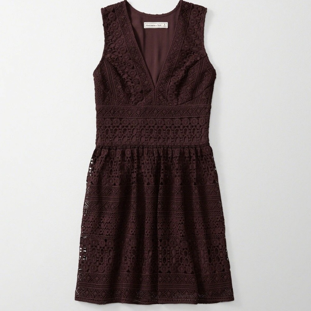 Abercrombie & Fitch Maroon Eyelet V Neck Dress 0